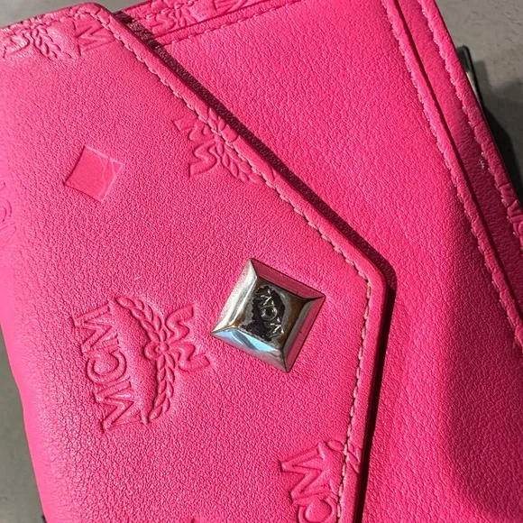 MCM Hot Pink Envelope Clutch with Silver-Tone Logo Accent - Picture 3 of 7